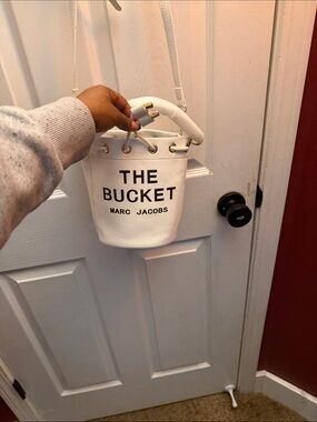 White Marc Jacobs Style Bucket Bag with Gold Hardware